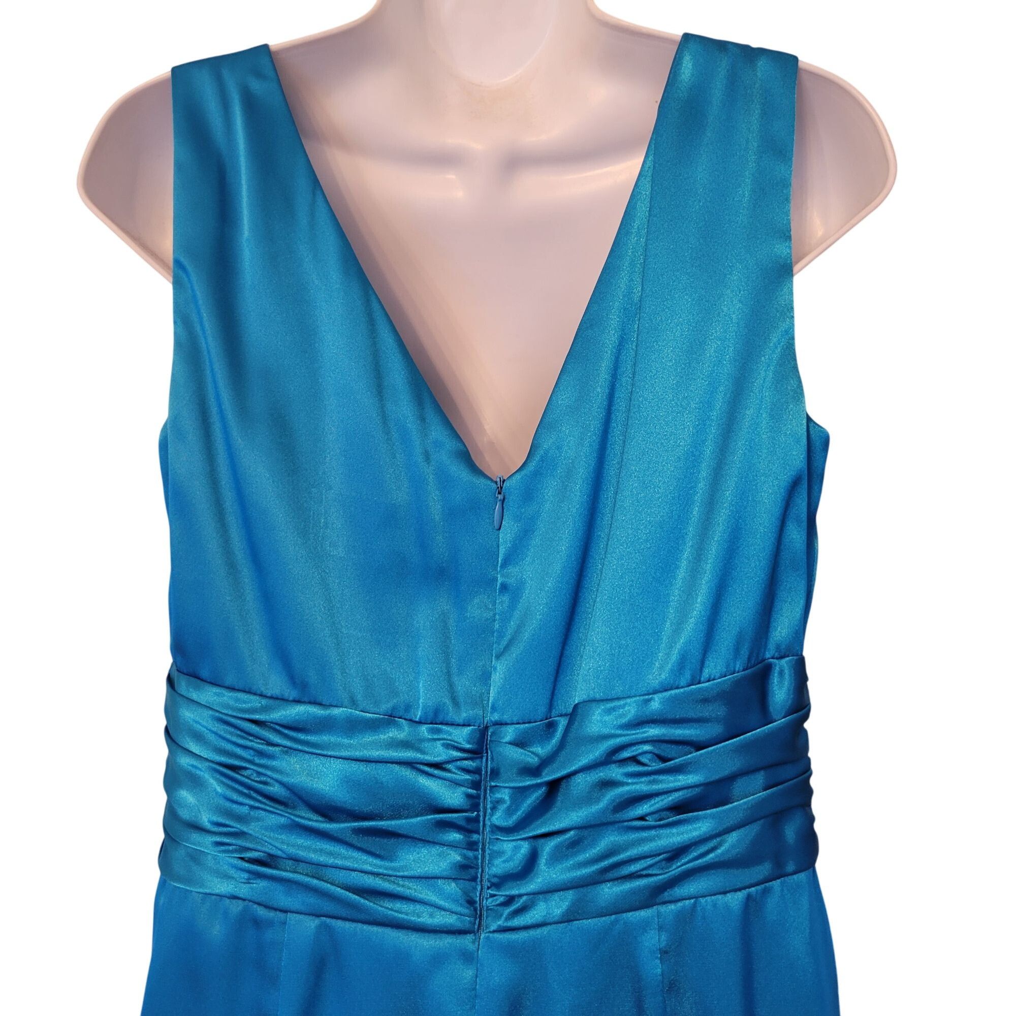Other Eliza J Blue Sleeveless Satin Faux Wrap Dress 10 Elegant Eve Size L / US 10 / IT 46 - 4 Thumbnail