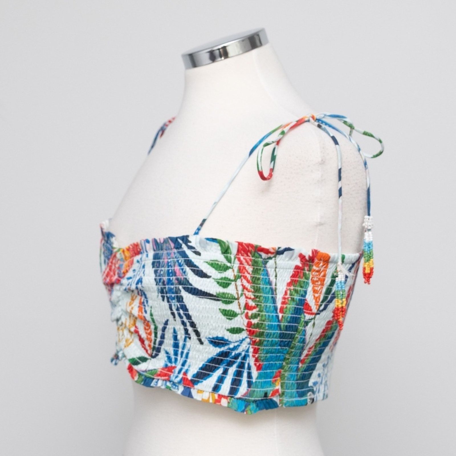 Farm Rio Farm Rio. New! Macaw Wind Smocked Crop Top Size L / US 10 / IT 46 - 7 Thumbnail