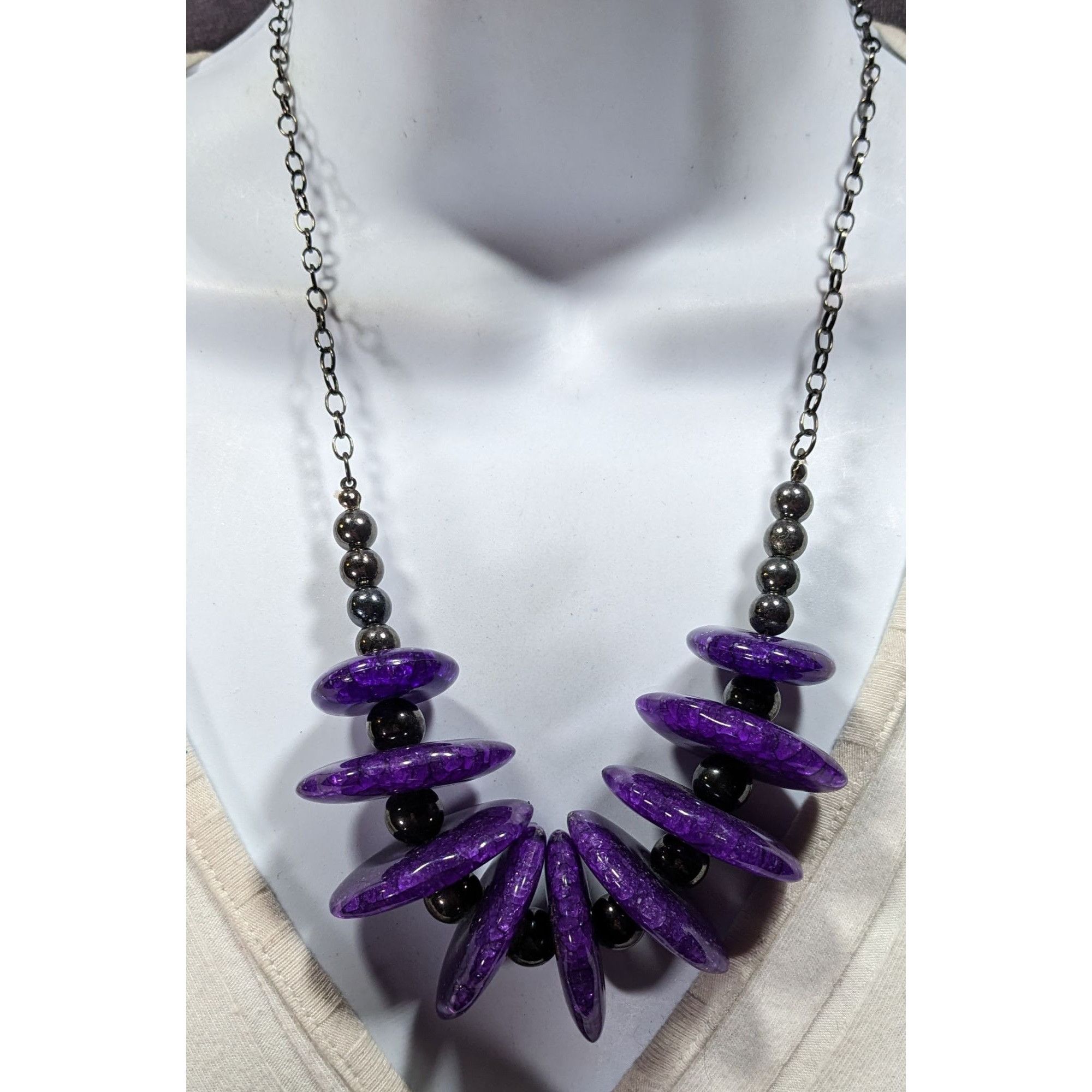 Other Chunky Gothic Purple Crackle Disc Statement Necklace Size ONE SIZE - 5 Thumbnail