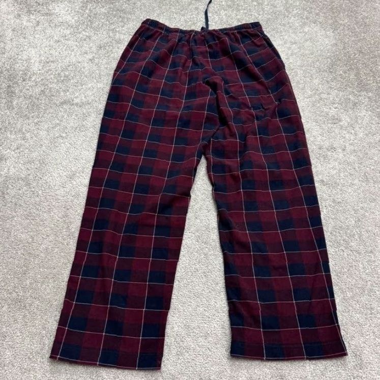 Nautica Nautica Pajama Pants Mens Small Plaid Fleece Loungewear Sleepwear Maroon Blue Size US 29 - 2 Thumbnail