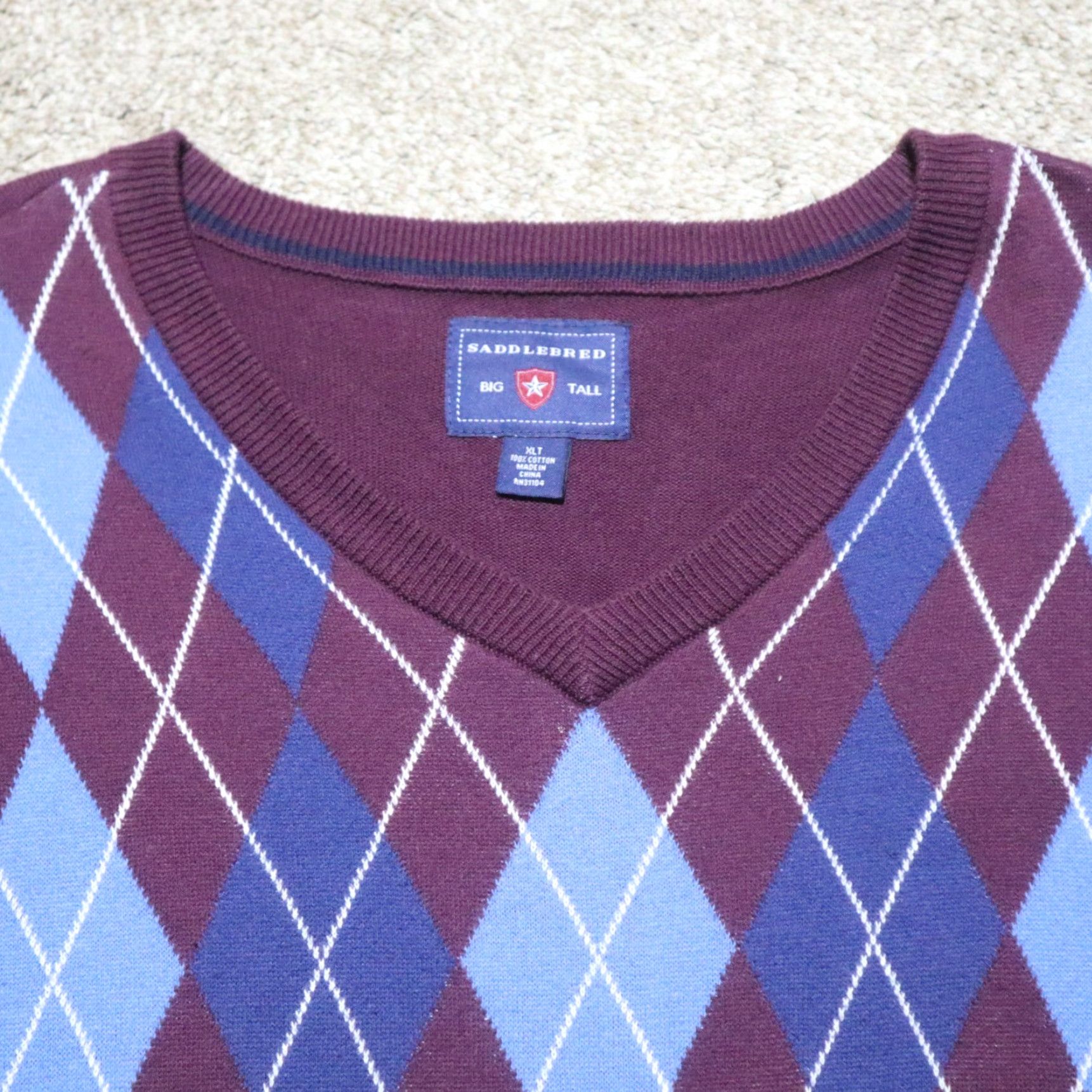 Vintage Saddlebred Purple Blue Sleeveless V-Neck Cotton Pullover Vest Sweater Size XLT Size US XL / EU 56 / 4 - 2 Thumbnail