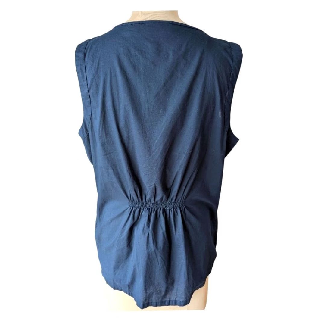 Vintage Navy Blue 100% Cotton Sleeveless Embellished Split Neck Top Quiet Luxury Sz L Size M / US 6-8 / IT 42-44 - 3 Thumbnail