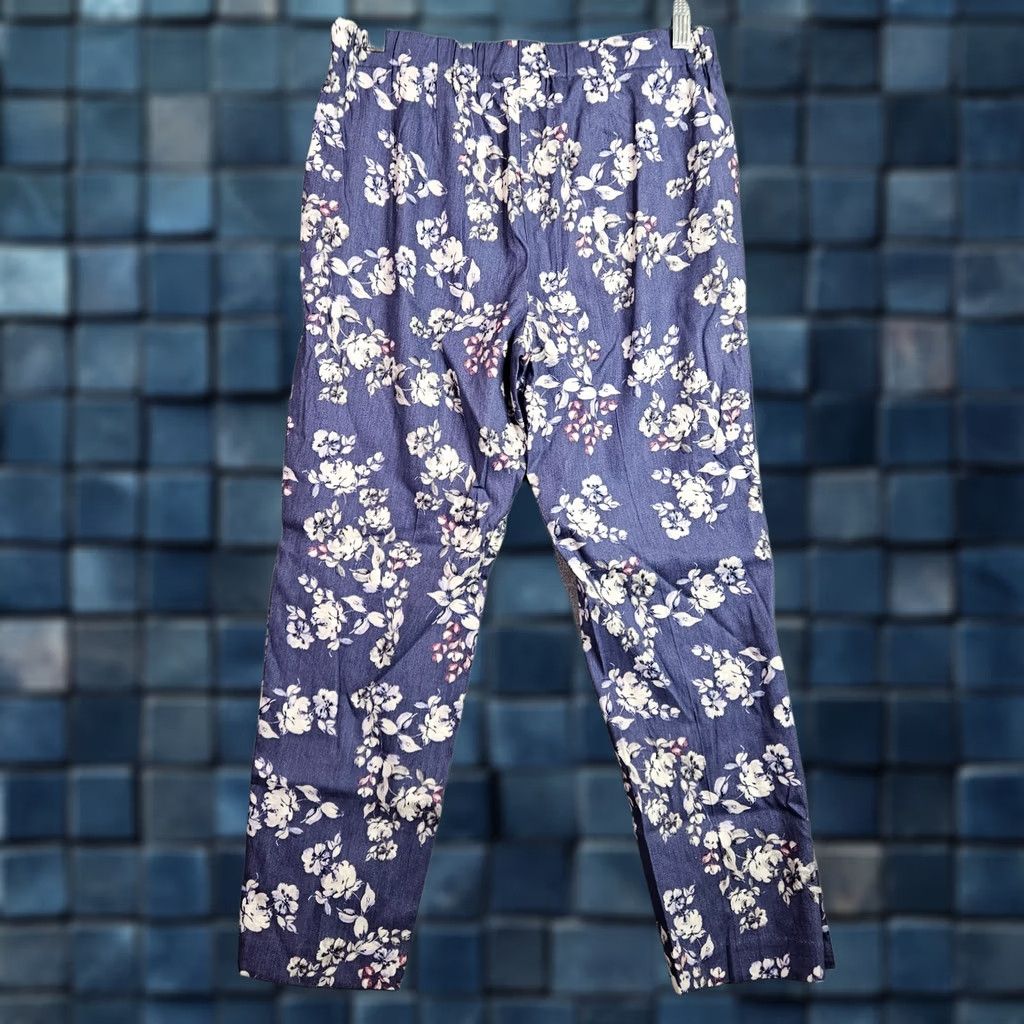 J. Jill J.Jill Linen Stretch Pants Women S Blue Floral Pull On Ankle Casual Pants Size 28" / US 6 / IT 42 - 1 Thumbnail