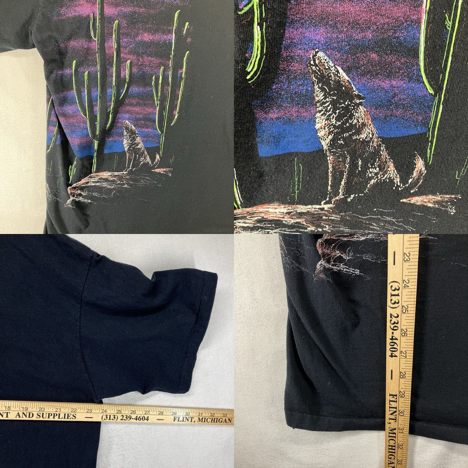 Elwood VINTAGE Hazelwood Shirt Mens XL Black Wolf Desert Moon Wrap Around Graphic Tee Size US XL / EU 56 / 4 - 10 Thumbnail