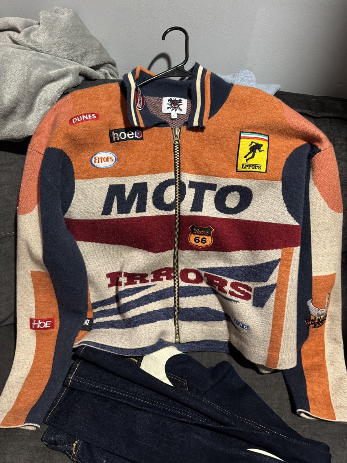 House of Errors Orange Moto Knit Jacket Size US L / EU 52-54 / 3 - 1 Thumbnail