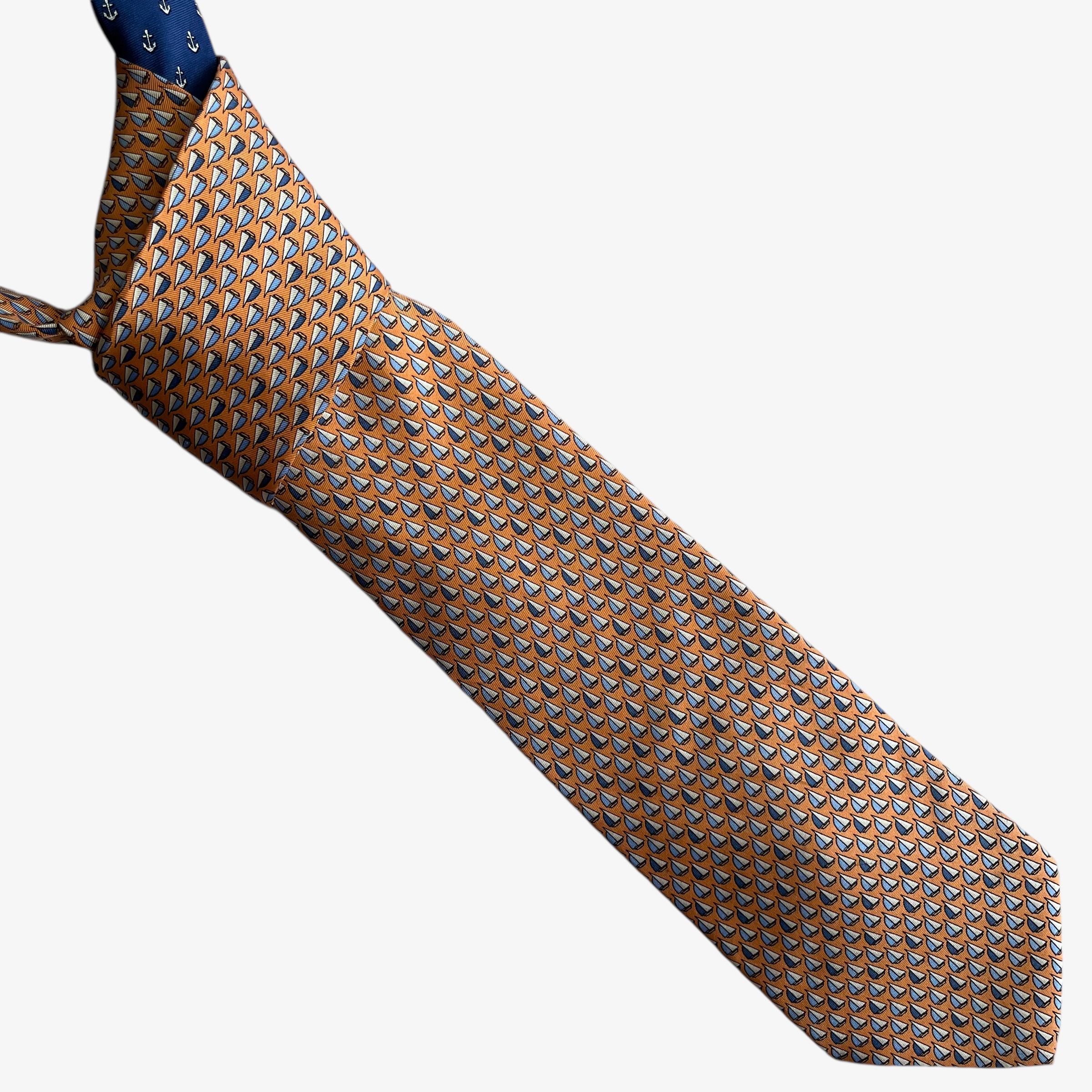 Tommy Hilfiger Vintage 90s Tommy Hilfiger Sailing Boat Orange Silk Tie Size ONE SIZE - 1 Thumbnail