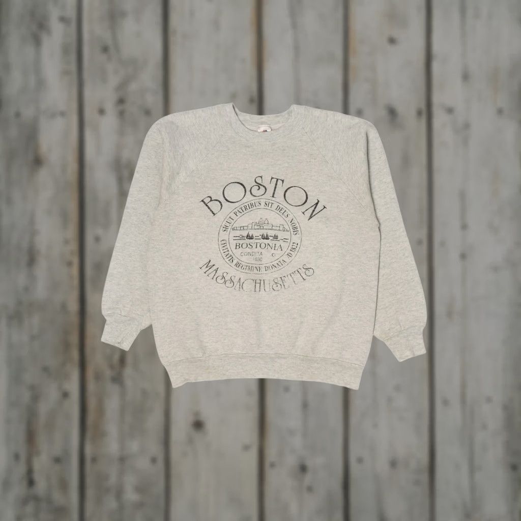 Fruit Of The Loom VINTAGE Boston Raglan Sweatshirt Mens Large Grey 1990s Fruit of the Loom USA Cotton/Polyester Size US L / EU 52-54 / 3 - 1 Thumbnail
