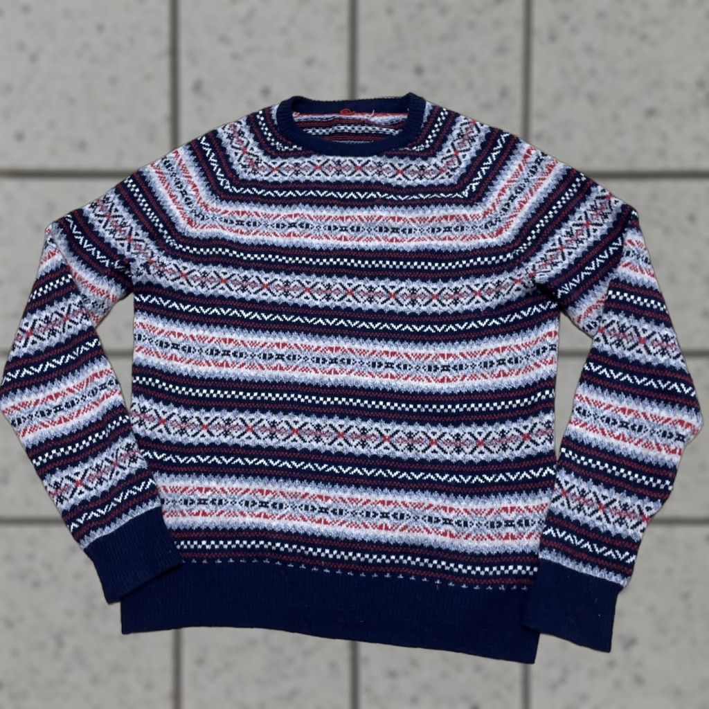 J.Crew VINTAGE J.CREW 100% Wool Fair Isle Sweater Men Adult L Red Blue Cream Nordic Crew Neck Size L / US 10 / IT 46 - 1 Thumbnail