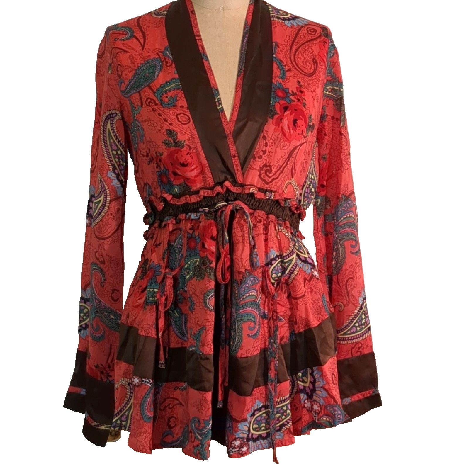 Johnny Was JOHNNY WAS Red Brown Paisley Top XS Front Pockets Bohemian Size XS / US 0-2 / IT 36-38 - 1 Thumbnail