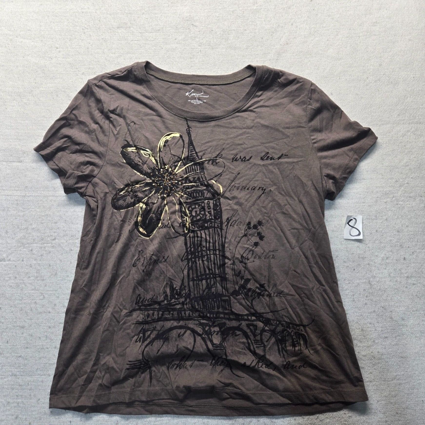 Vintage London Clock Tower Floral Short Sleeve Women's Gray T-Shirt Large Size L / US 10 / IT 46 - 2 Thumbnail