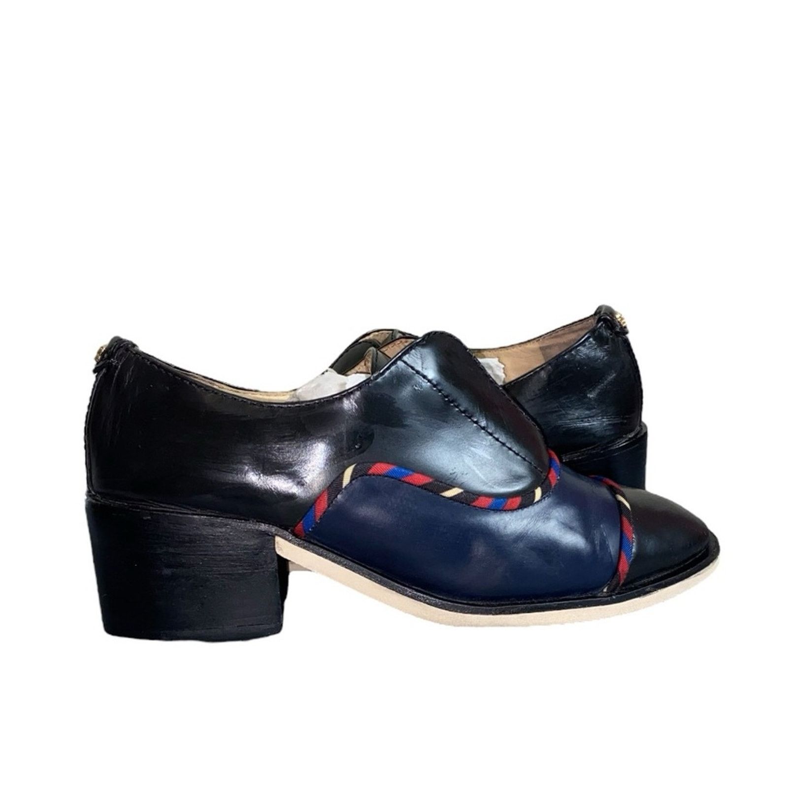 Tory Burch Tory Burch Black/Navy Leather Oxford Kitten Block Heel Shoes Size US 9 / IT 39 - 2 Thumbnail