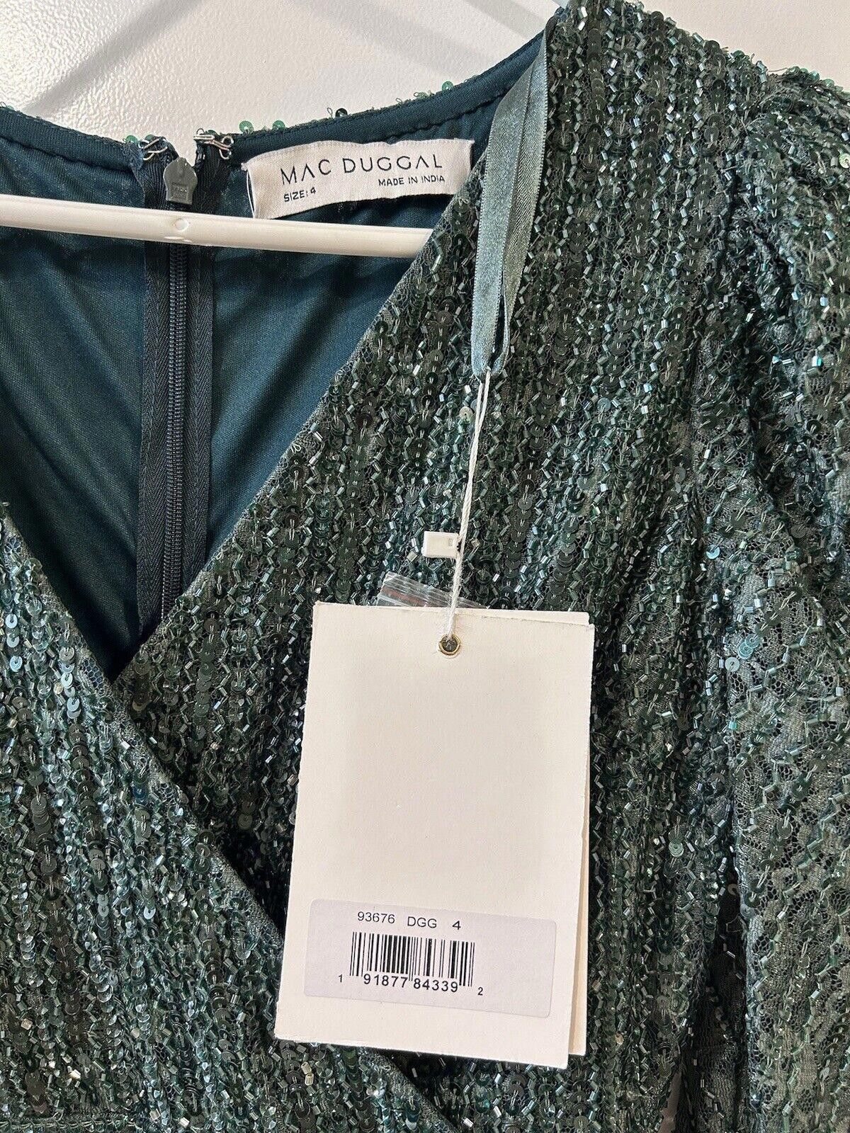Designer NWT Mac Duggal Long Sleeve Beaded Lace Sequin Green Dress 4 Size S / US 4 / IT 40 - 9 Thumbnail