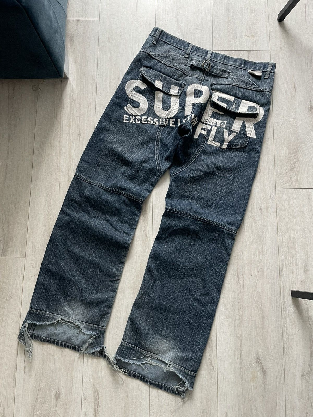 Japanese Brand Vintage 90’s Super Fly Japan Denim Jeans Y2K Big Logo RARE Size US 34 / EU 50 - 3 Thumbnail