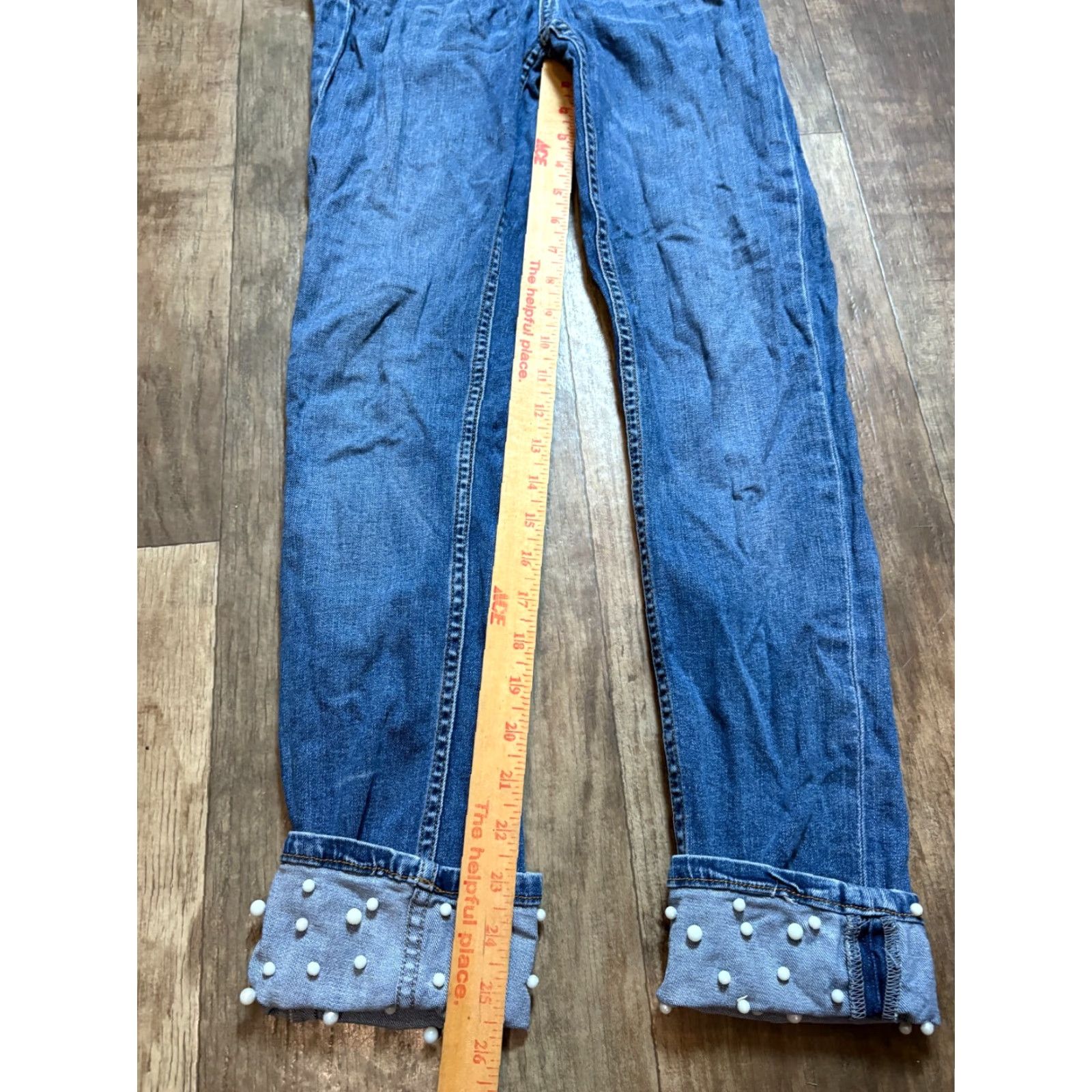 Zara ZARA Jeans Womens Size 6 Blue 28 x 27 Denim Beaded Cuffed Ankle Slimming Bottom Jeans Womens Men’s? Size 28" / US 6 / IT 42 - 2 Thumbnail