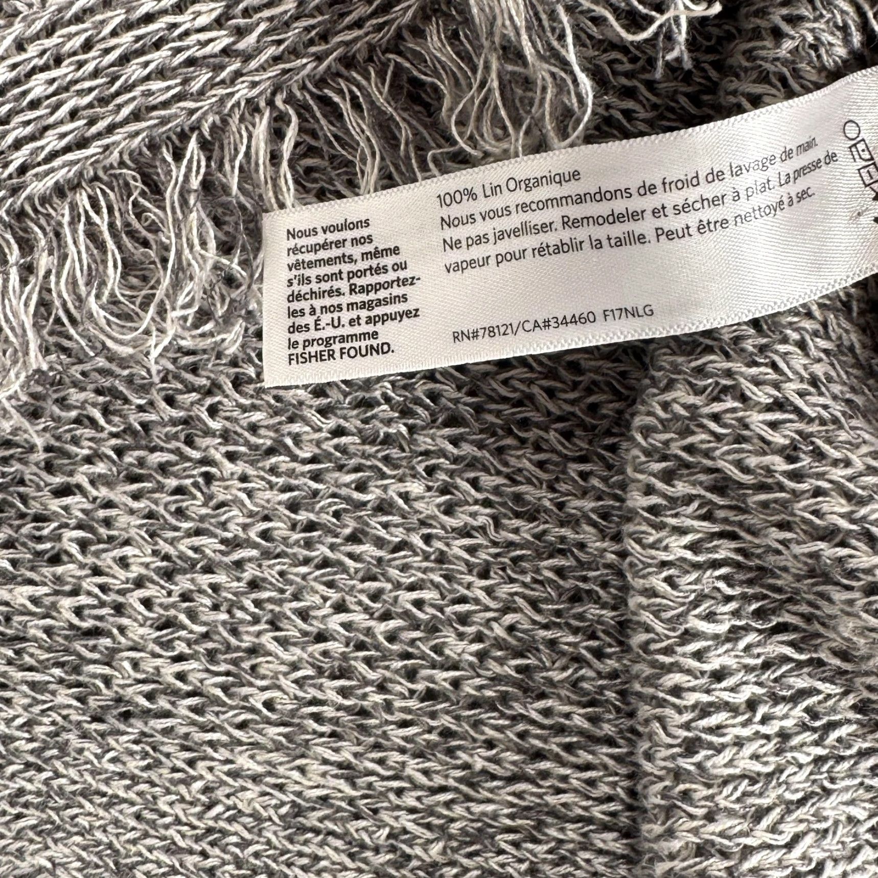Eileen Fisher Sweater Womens XS Gray Open Knit Fringe Hem Pullover L