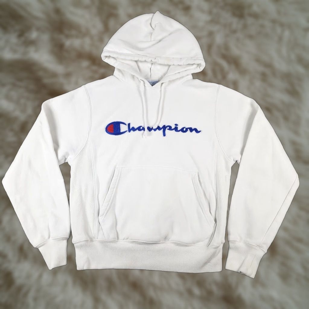 Champion VINTAGE Champion Men's Hoodie Pullover S White Solid Logo Casual Athletic Sweatshirt Size US S / EU 44-46 / 1 - 1 Thumbnail
