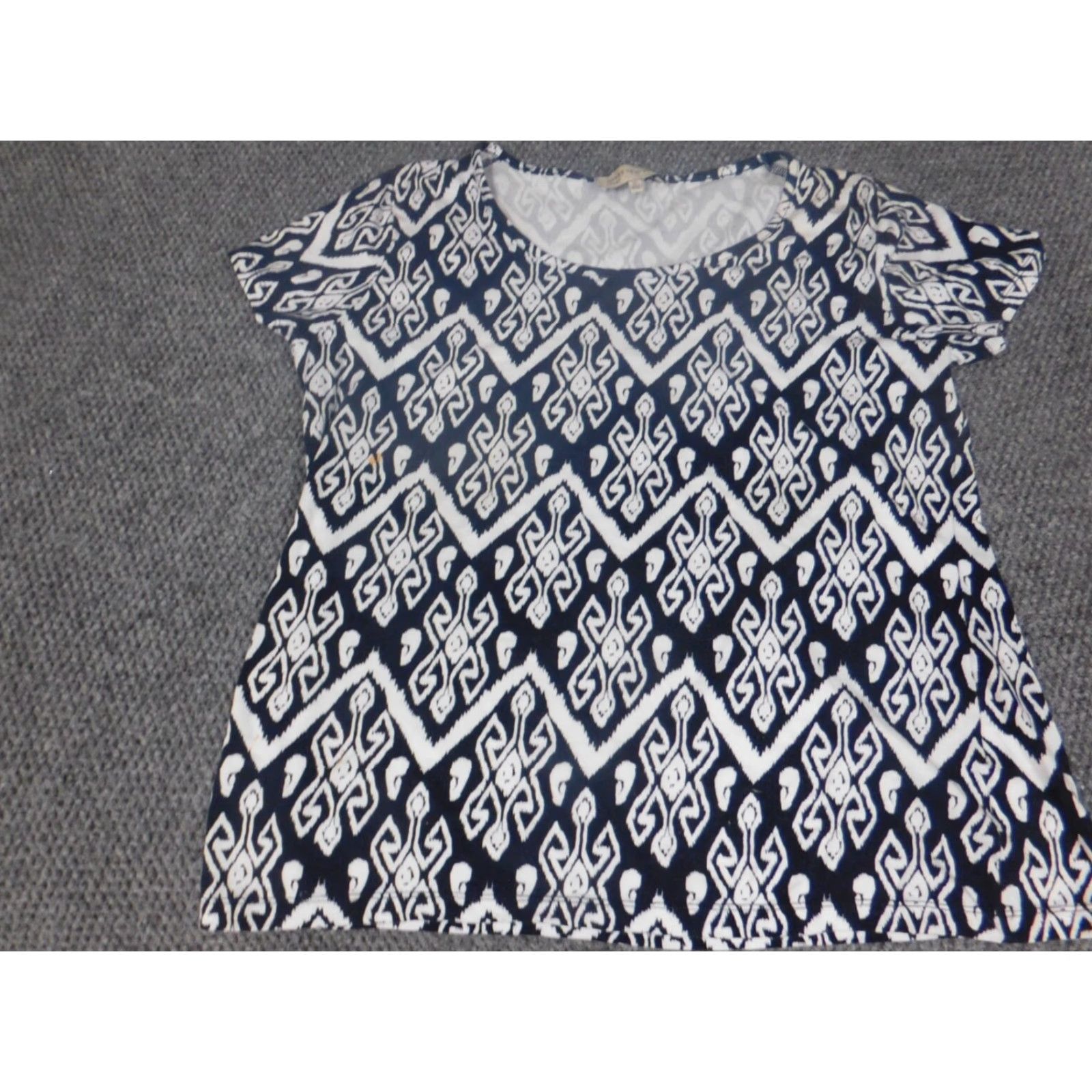Jones New York Jones New York Womens Blouse XL Blue Geometric Cotton Pullover Short Sleeve Collared Shirt Top Mens Women? Size XL / US 12-14 / IT 48-50 - 5 Thumbnail