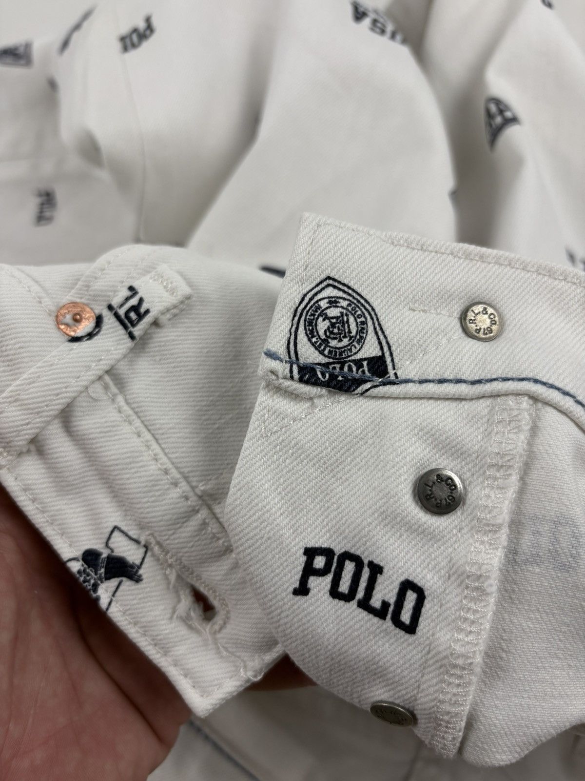 RRL Ralph Lauren Rare Polo Bear Multi-Logo Double Rrl Print Pattern Cotton Denim Pants Jeans Size US 34 / EU 50 - 19 Thumbnail