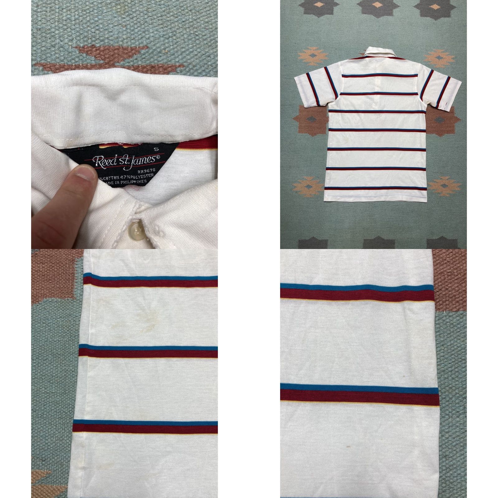 Vintage VINTAGE 1980’s striped polo shirt cotton poly blend teal maroon white Small Polo Men S White Striped 1980s Vintage Shirt Size US S / EU 44-46 / 1 - 8 Thumbnail
