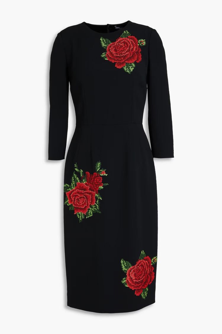 o1y0825 Floral Design Midi Dress in Black