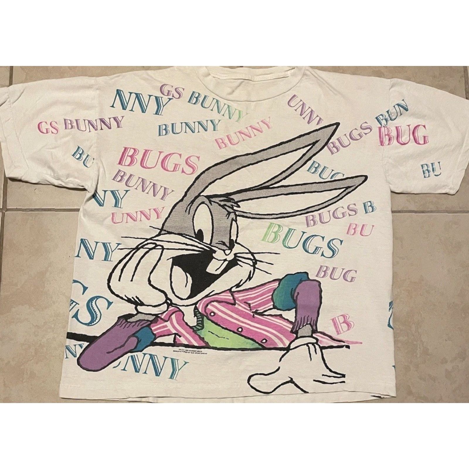 Vintage Vtg 90s Bugs Bunny Faded AOP Shirt L Boxy Looney Tunes Cartoon Warner Bros Taz Size US L / EU 52-54 / 3 - 2 Thumbnail