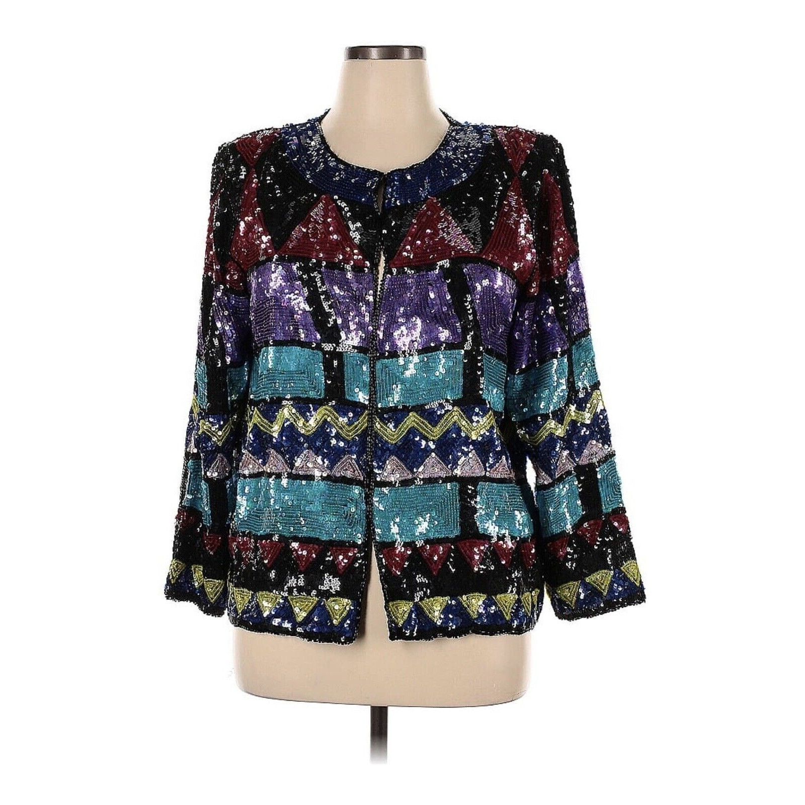 Vintage Jean For Joseph Le Bon Silk Sequin Sparkle Funky 90s Jacket Size XL / US 12-14 / IT 48-50 - 1 Thumbnail