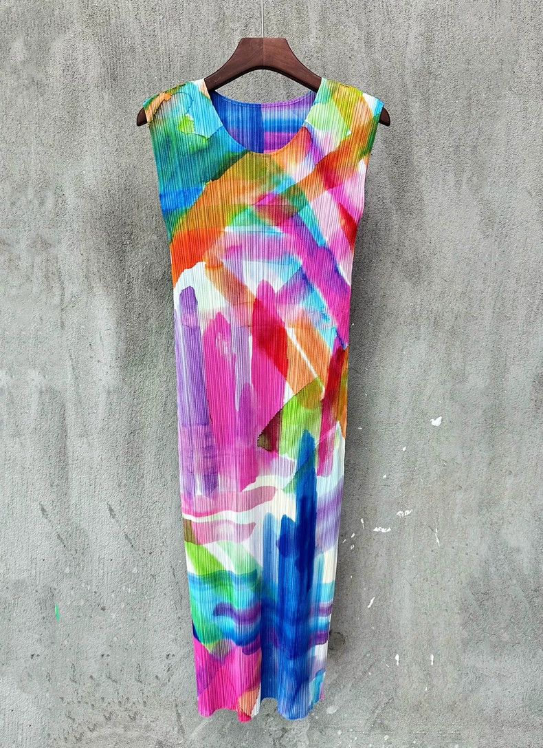 Issey Miyake Issey Miyake Colorful ink-wash pleated dress Size XL / US 12-14 / IT 48-50 - 1 Thumbnail