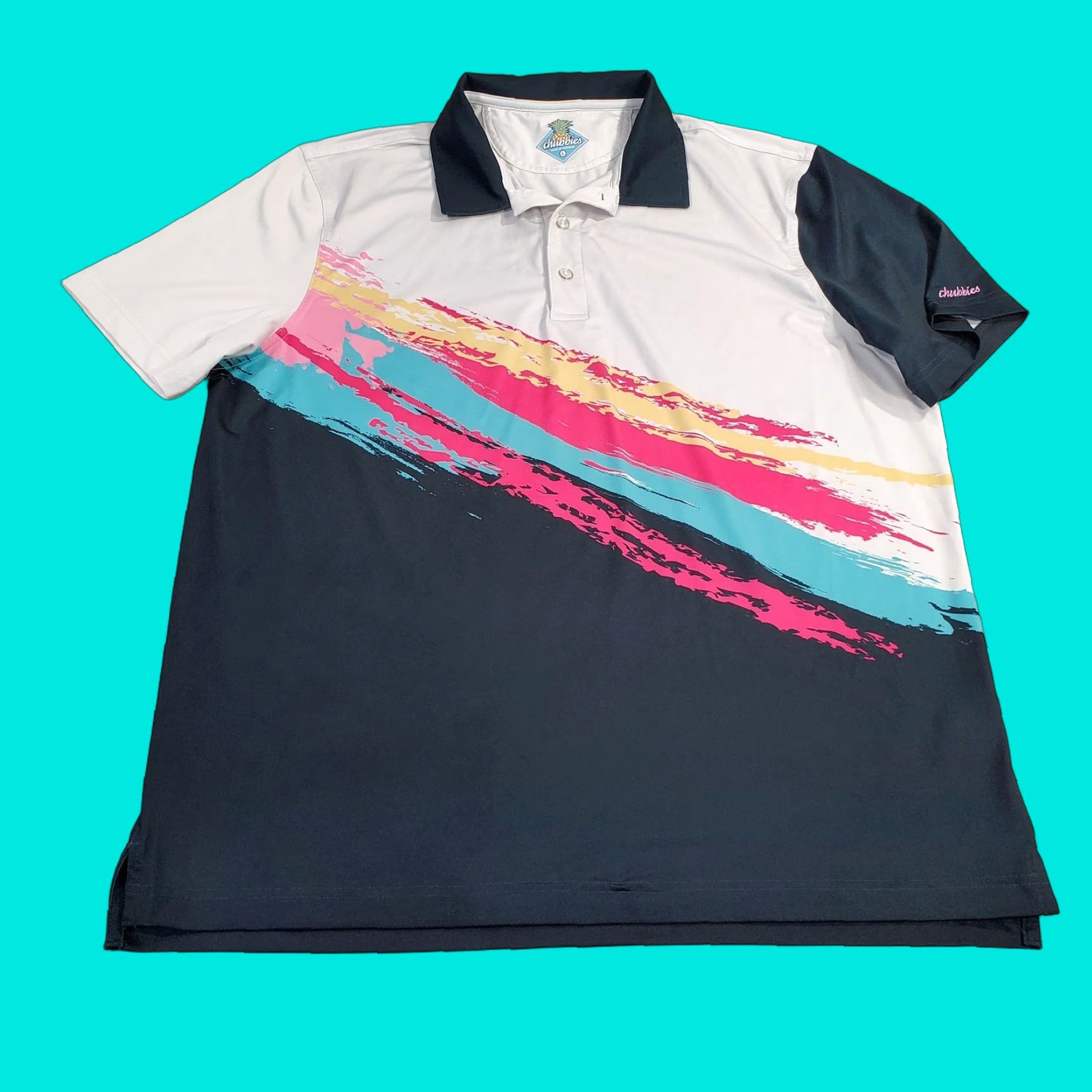 Chubbies VINTAGE? No. (Skip) Chubbies Polo Shirt Mens Large Black White Short Sleeve Performance Tennis Champ Size US L / EU 52-54 / 3 - 1 Thumbnail