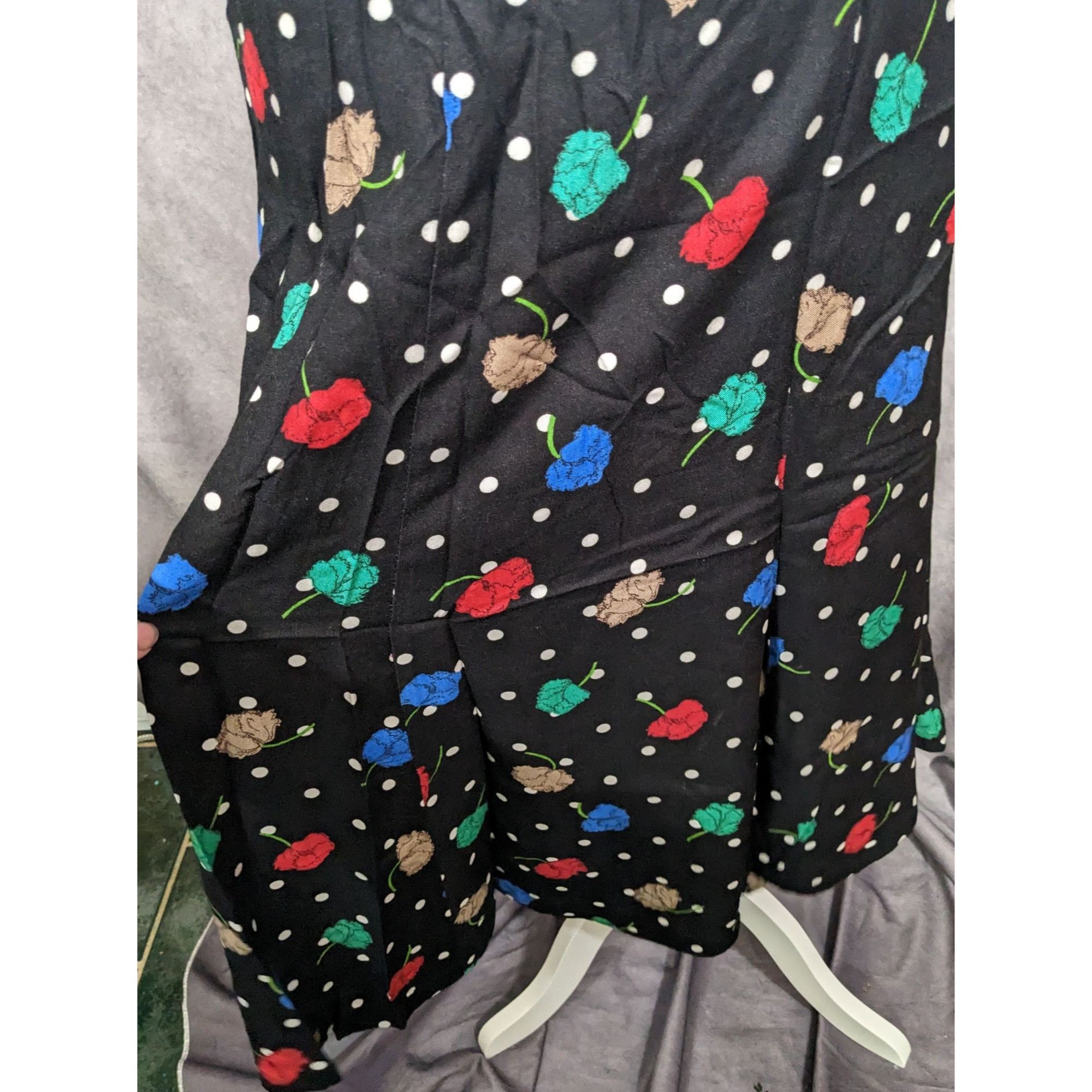 Other Vintage Cape Cod Sportswear Black Floral Polka Dot Midi Skir Size 34" / US 12 / IT 48 - 6 Thumbnail