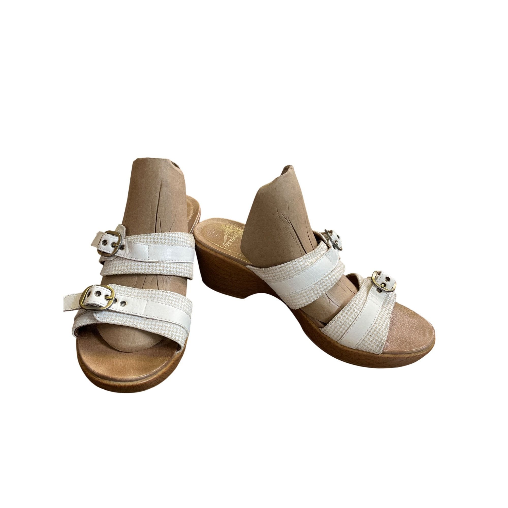 Dansko Womens White Leather Wedge Heel Shoes Sandals Size 8.5/40 S