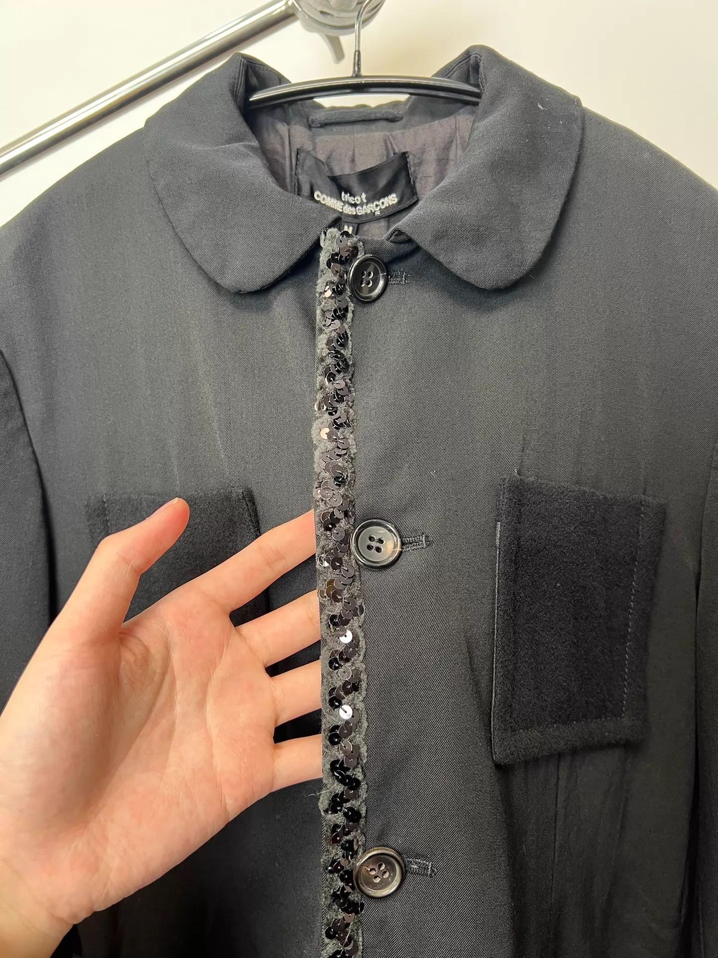 Comme des Garcons CDG Peter Pan Collar 4-Pocket Sequin Jacquard Wool Coat M Size M / US 6-8 / IT 42-44 - 9 Thumbnail