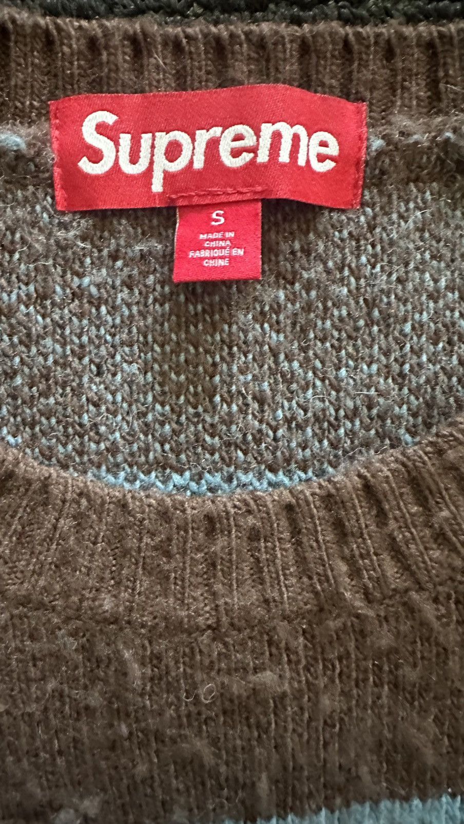 Supreme back stripe sweater (S) (brown)
