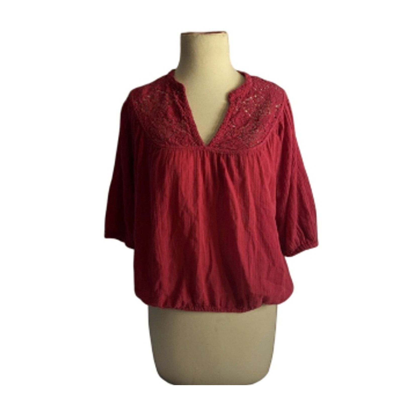 Lucky Brand Boho Embroidered Peasant Top Red 3/4 Sleeve Lucky Brand S Size S / US 4 / IT 40 - 2 Thumbnail