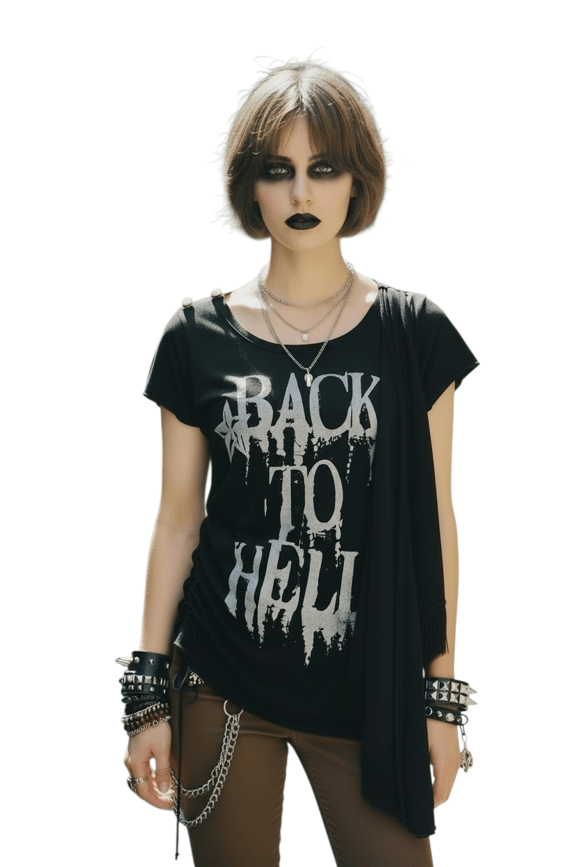 Tornado Mart ☠️ Hell cat punks 'back to hell' punk rock gothic emo shirt Size M / US 6-8 / IT 42-44 - 1 Thumbnail
