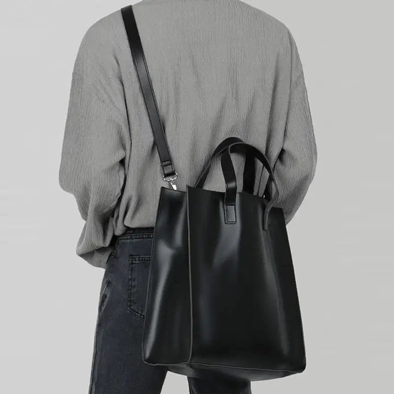 Casual Shoulder Messenger Capacity Large Bag Pu Leather in Black, Men's