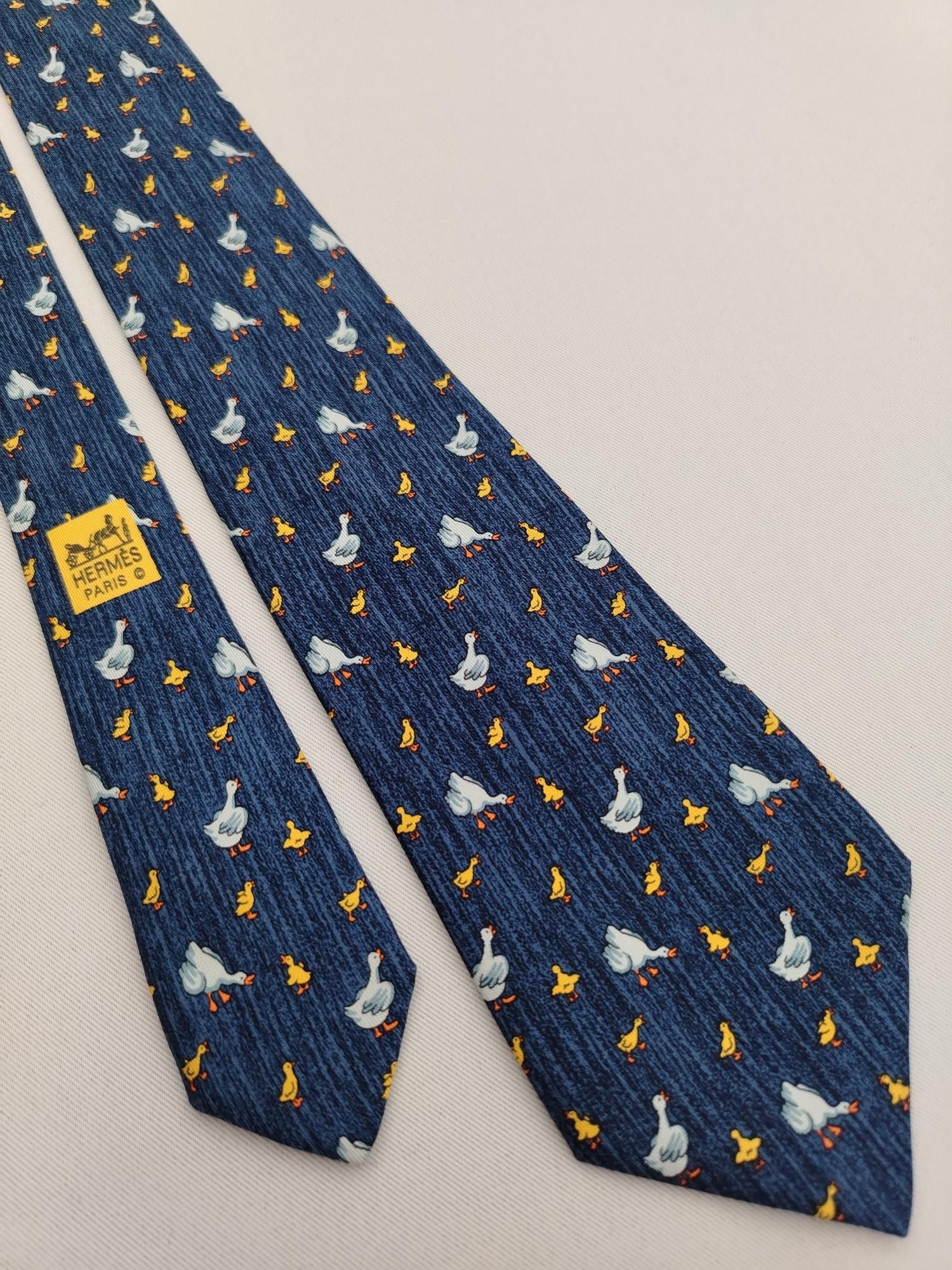 Hermes Hermes Paris 7595 SA Silk Necktie Duckling Pattern Tie Size ONE SIZE - 4 Thumbnail
