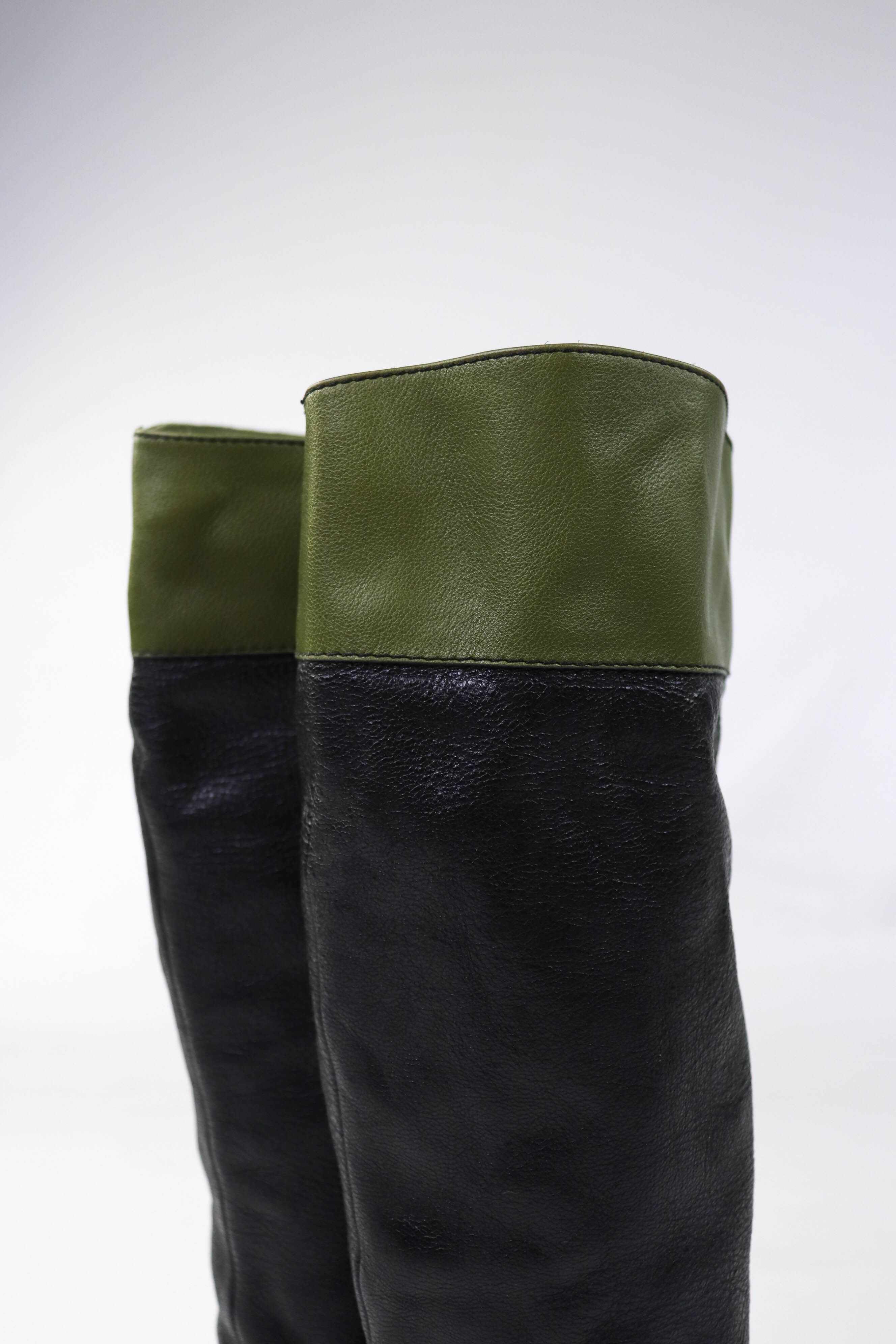 Etro Vintage ETRO Two Tone Green Leather Knee Length Riding Boots Size US 8.5 / IT 38.5 - 8 Thumbnail