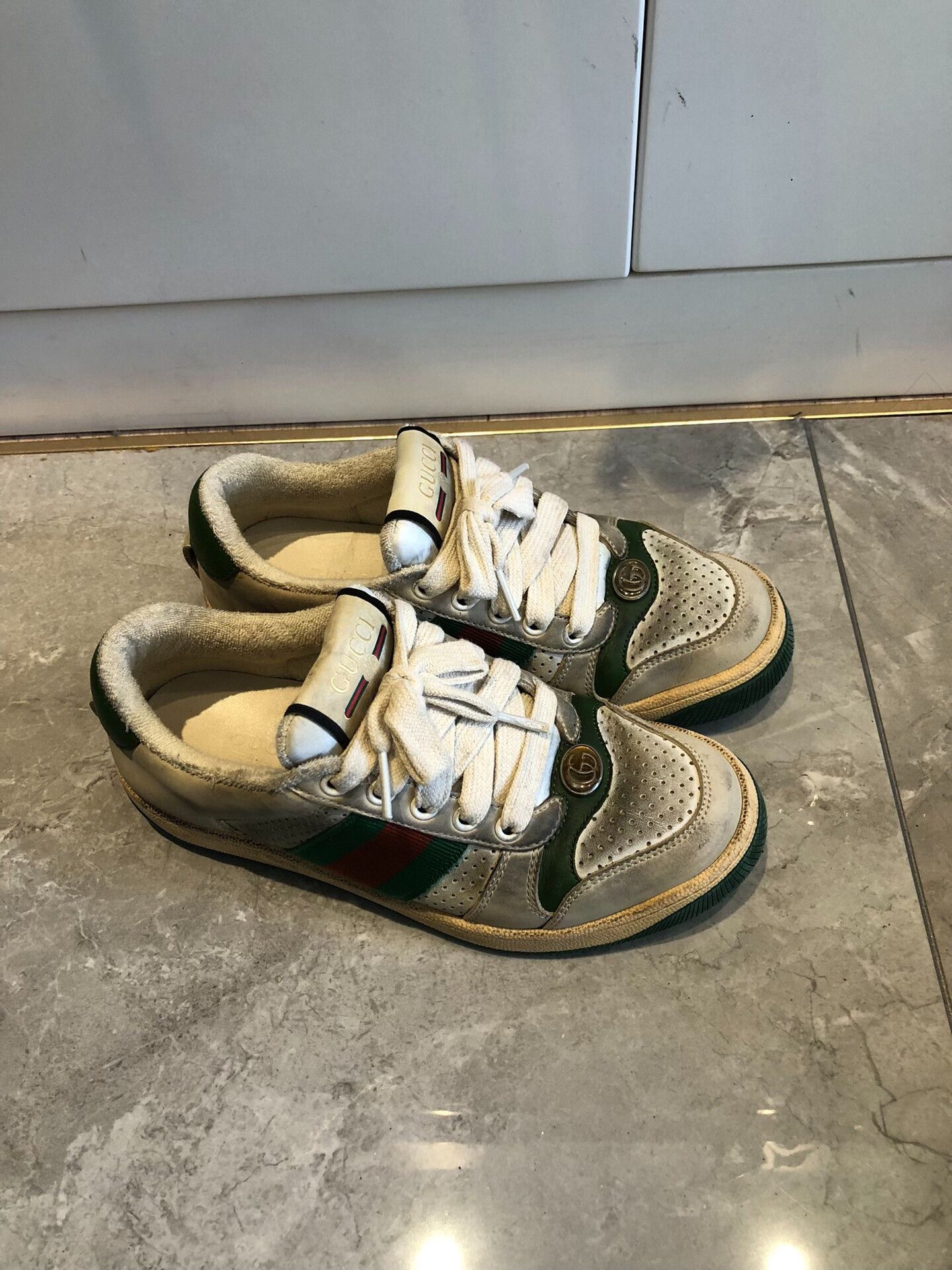 Gucci Gucci Screener Distressed Leather Sneakers Women Size US 4.5 / IT 34.5 - 1 Thumbnail