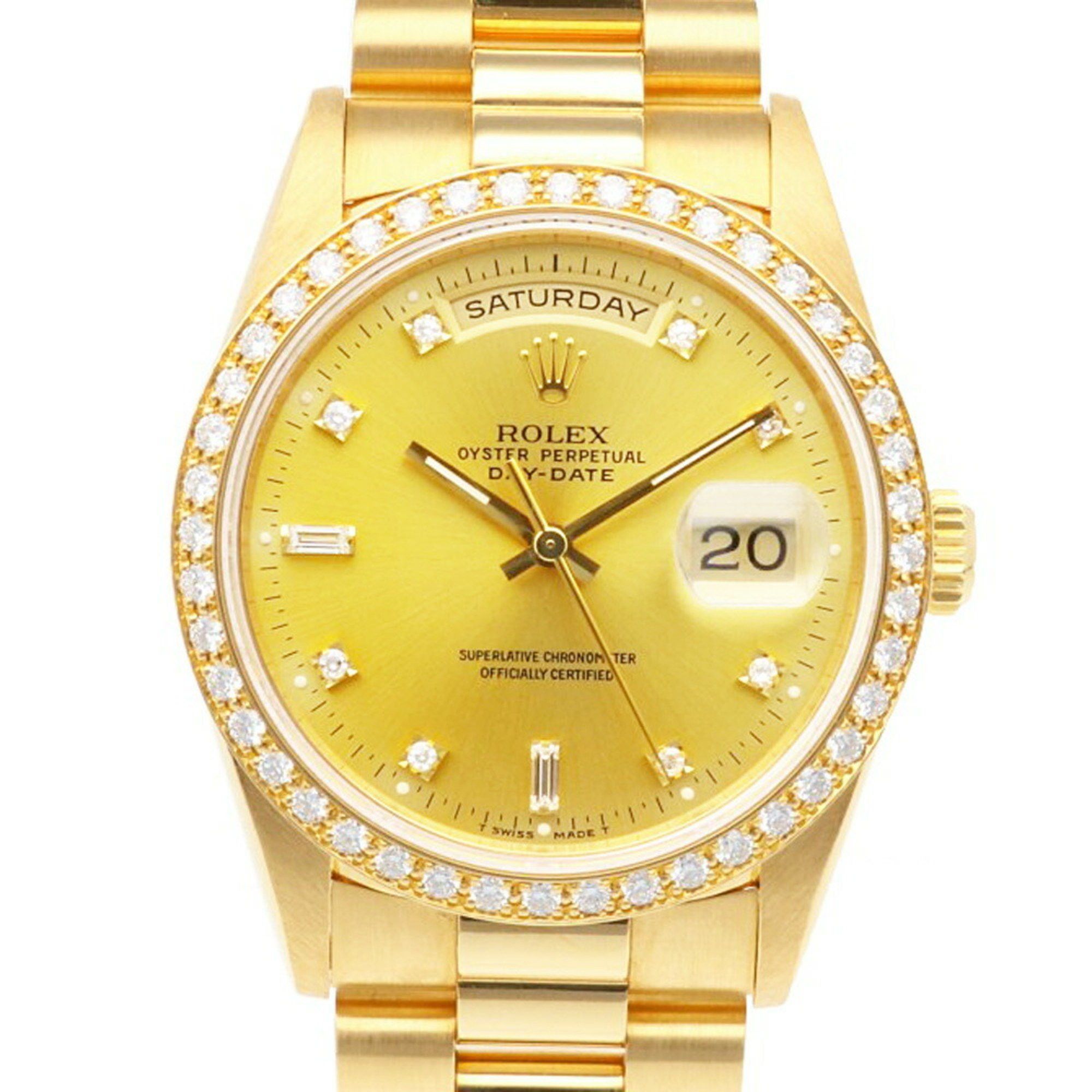 Rolex Rolex Day-Date Oyster Perpetual Watch 18K 18348 Automatic Men's ROLEX L Series 1989-1990 Diamond Bezel 8P Round Diamonds 2P Baguette Overhauled Size ONE SIZE - 1 Thumbnail