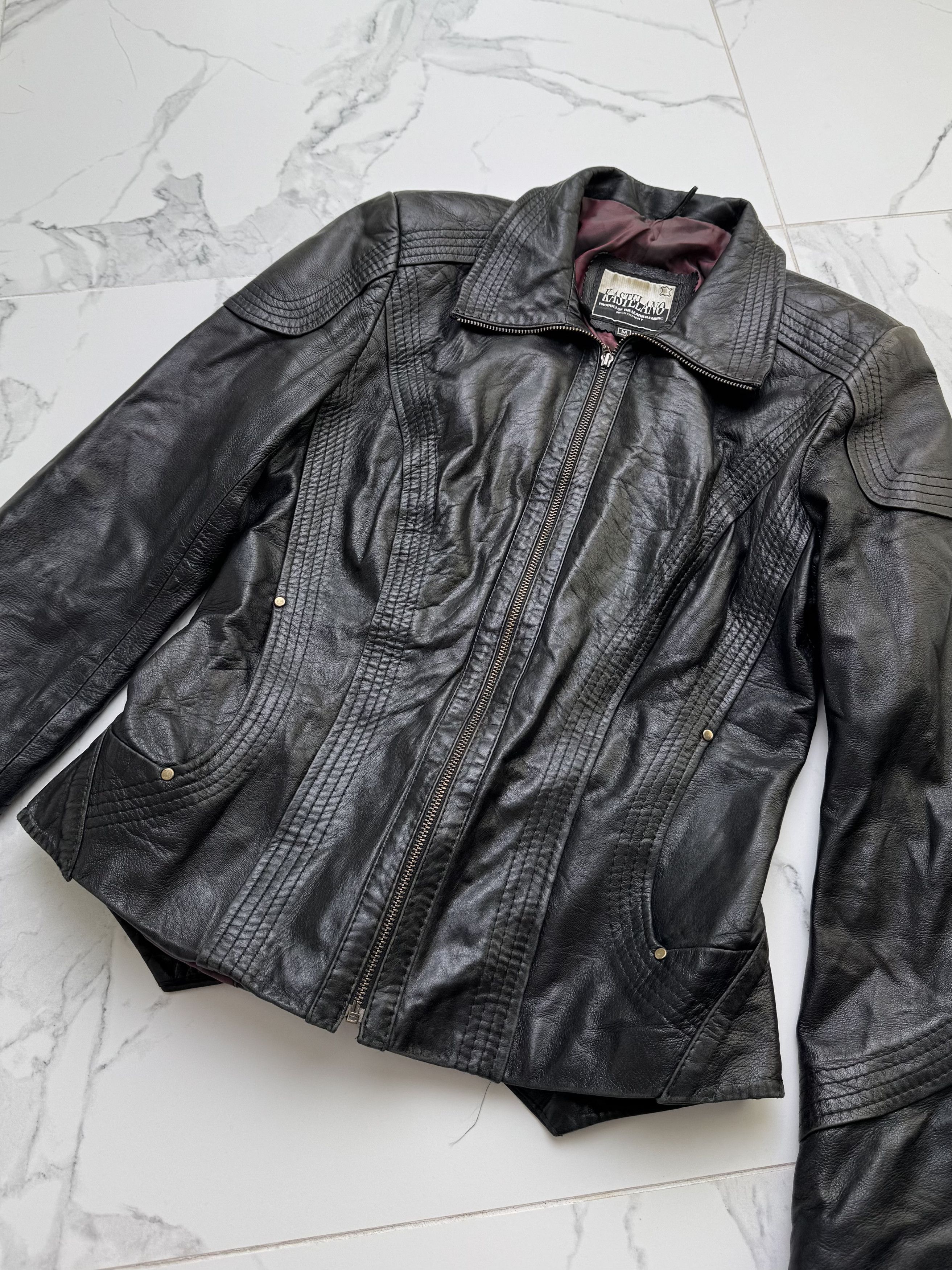 Genuine Leather Leather Jacket Women Size M Fitted Zip Moto Minimalist Y2K Size M / US 6-8 / IT 42-44 - 5 Thumbnail