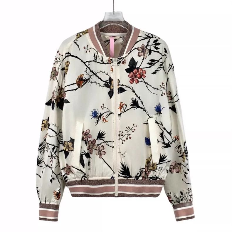 Dior Dior Beige striped floral print silk long-sleeved zipper ja Size XXS / US 00 / IT 34 - 1 Thumbnail