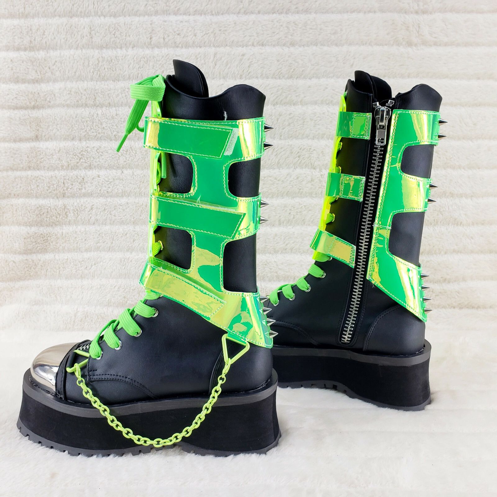 Other GraveDigger 255 Neon Green Acrylic Shield Mid Calf Boots Men Size US 5 / EU 37 - 4 Thumbnail