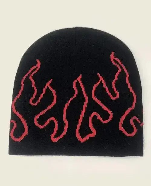 Japanese Brand Skull & Fire Pattern Beanie Size ONE SIZE - 4 Thumbnail