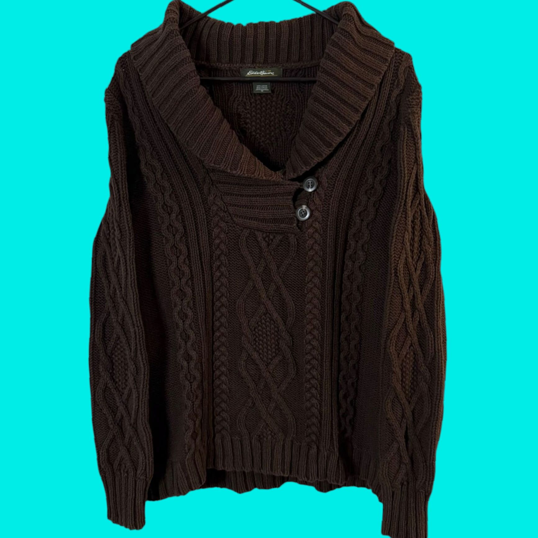 Eddie Bauer VINTAGE Eddie Bauer Sweater Womens XL Brown Ribbed Cable-Knit Shawl Collar Chunky Knit Pullover Sweatery? Size XL / US 12-14 / IT 48-50 - 1 Thumbnail