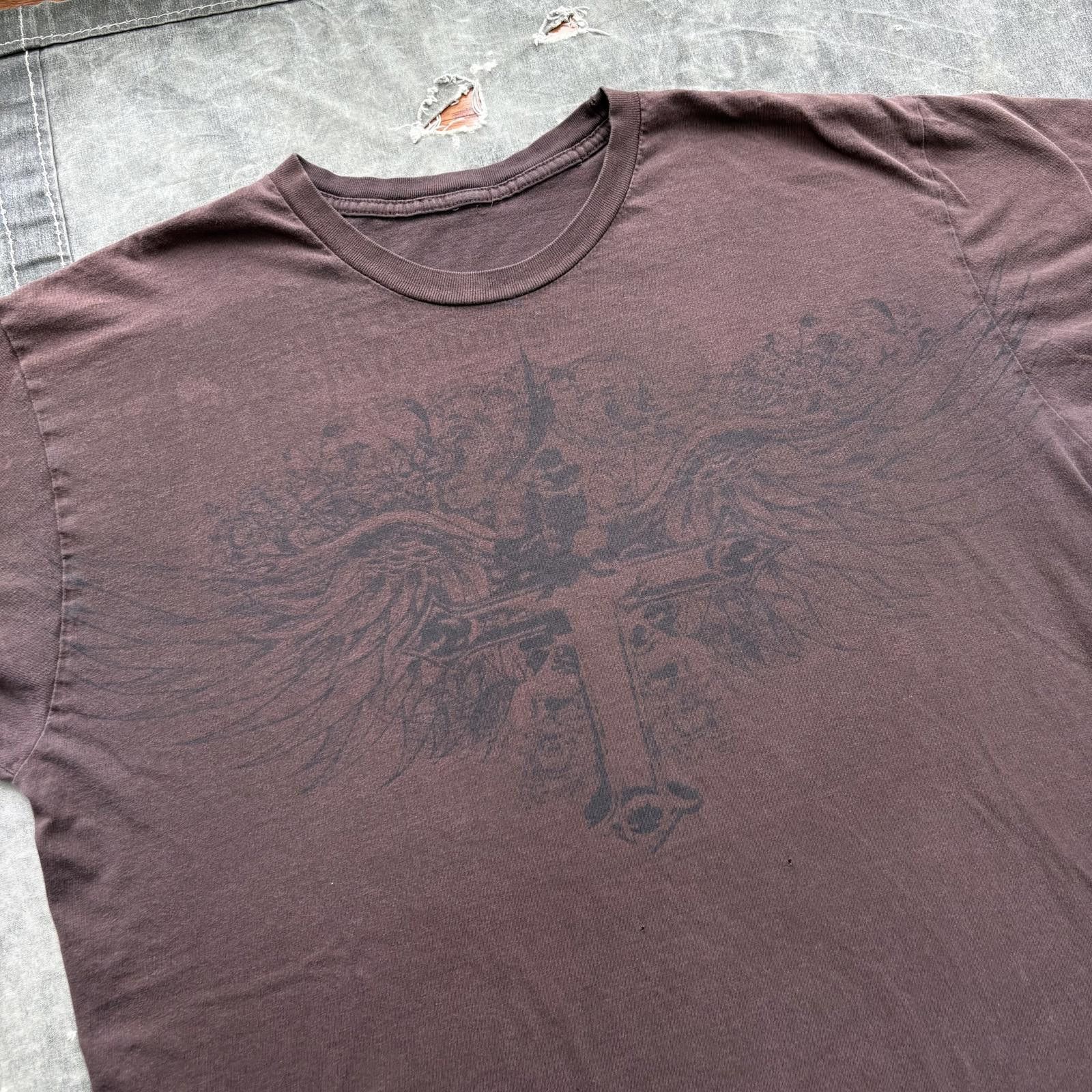 Vintage Vintage Y2K Chocolate Brown Affliction Cross Wings Shirt Size US L / EU 52-54 / 3 - 3 Thumbnail