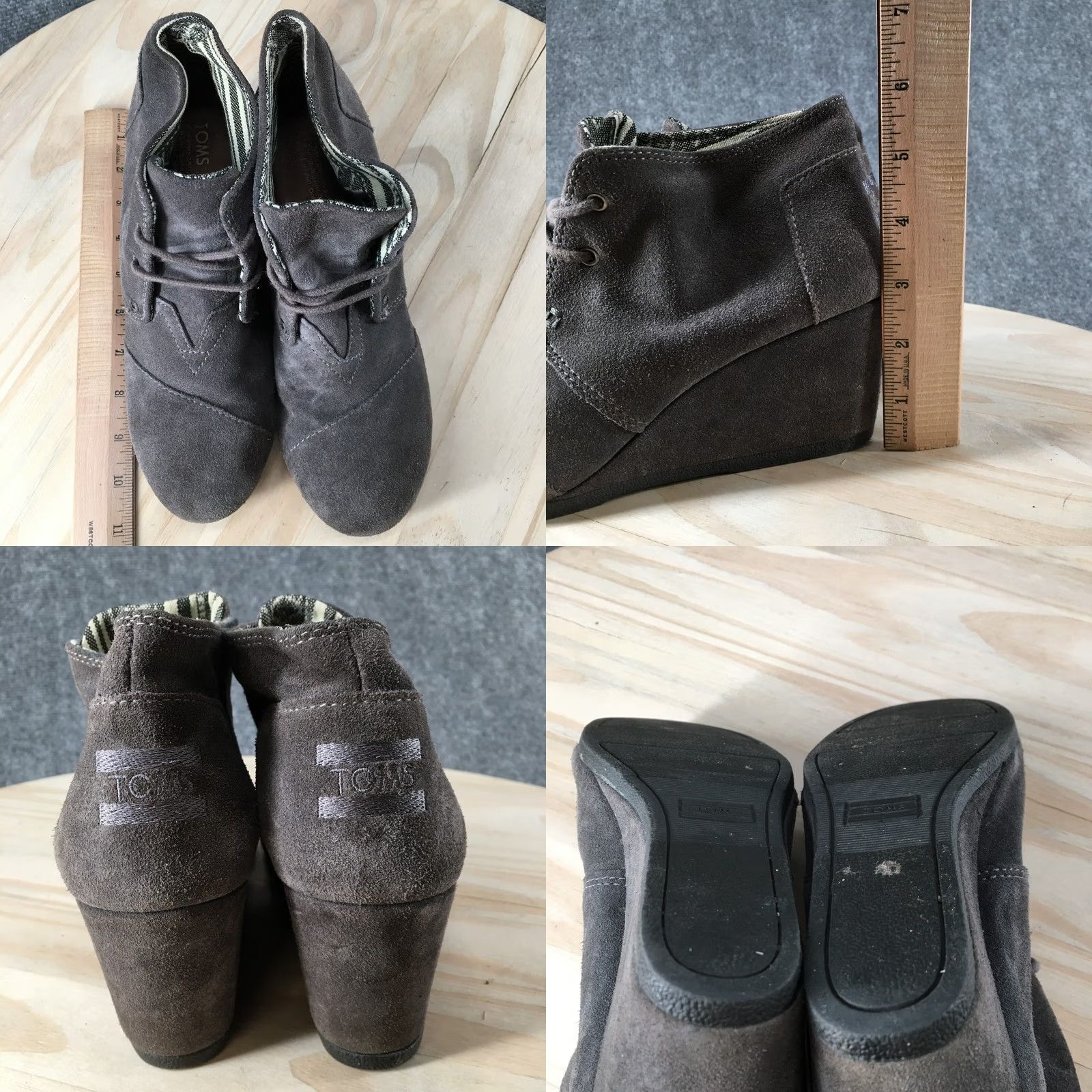 Toms TOMS Boots Womens 8 Wedge Heels Desert Ankle Booties Gray Suede Lace Up Size US 8 / IT 38 - 8 Thumbnail