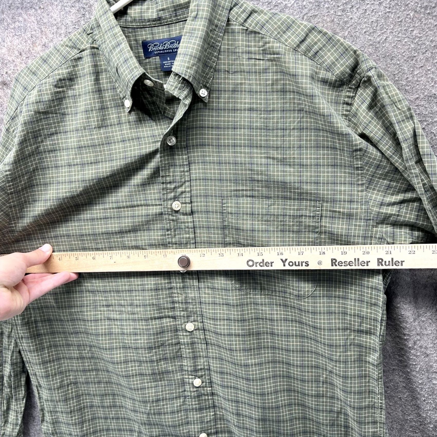 Brooks Brothers Brooks Brothers Dress Shirt Mens Small Olive Green Plaid Button Down Oxford Size 36R - 5 Thumbnail