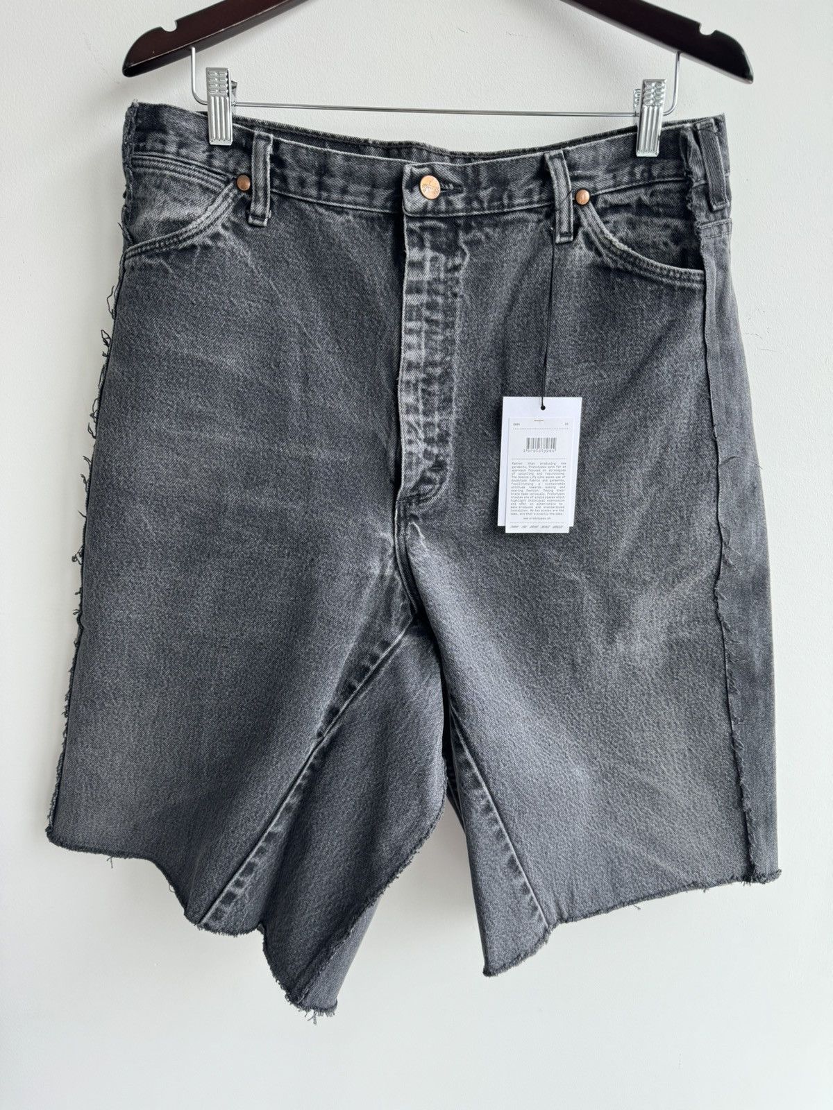 image of Prototypes Cut Up Denim Shorts Baggy Oversized Betsy Johnson in Black, Men's (Size 32)