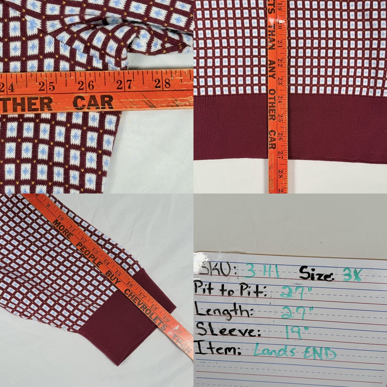 Lands' End VINTAGE Lands' End Womens 3X Burgundy Supima Cotton Grid Knit Crewneck Pullover Sweater Size XXL / US 16-18 / IT 52-54 - 8 Thumbnail