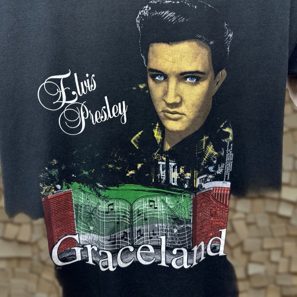 Jerzees Vintage Elvis Presley T-Shirt Mens Large Graceland Art Music Black USA Made Size US L / EU 52-54 / 3 - 1 Thumbnail